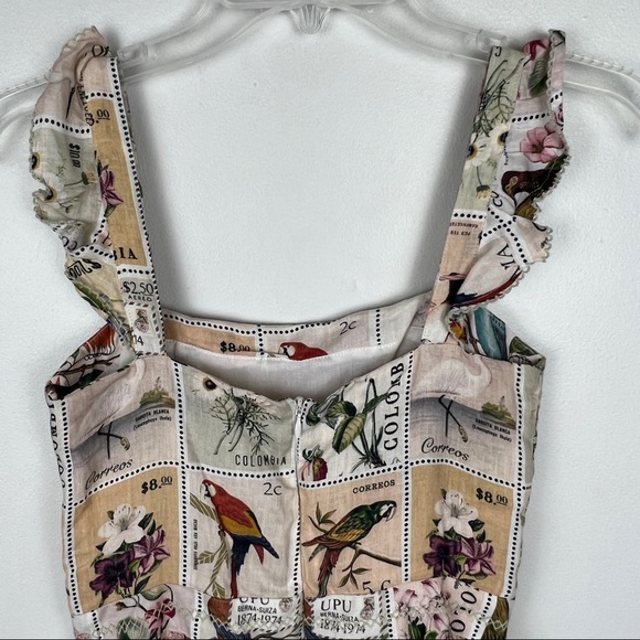 Agua by Agua Bendita Herbarium Estampillas Bird Flower Patch Linen Dress - Picture 8 of 11